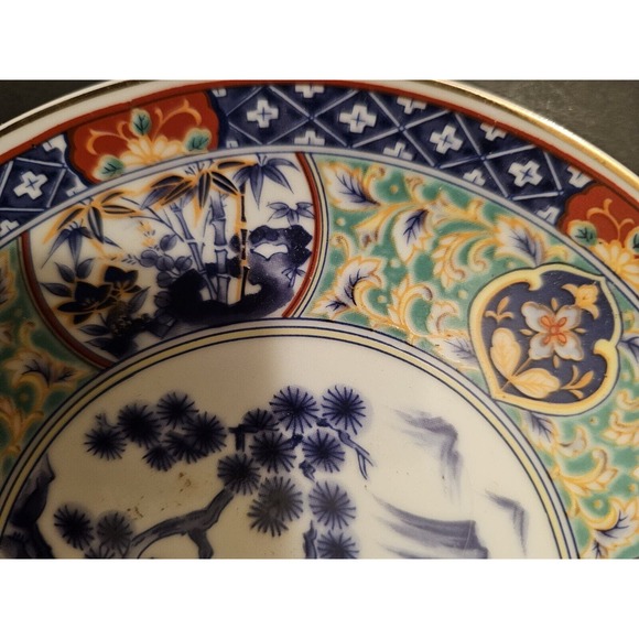 Four Vintage Japanese Gold Imari Hand Painted 6" Porcelain Plates W Hangers - Picture 10 of 15
